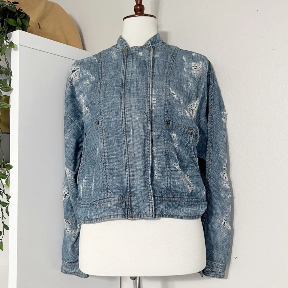 Free People Tattered Tennis Jacket In Indigo Size XS - Picture 5 of 12
